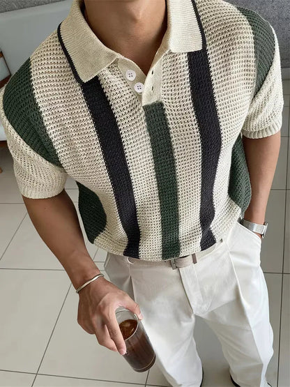 Men's Casual Cotton V-Neck Short Sleeve Polo Shirt