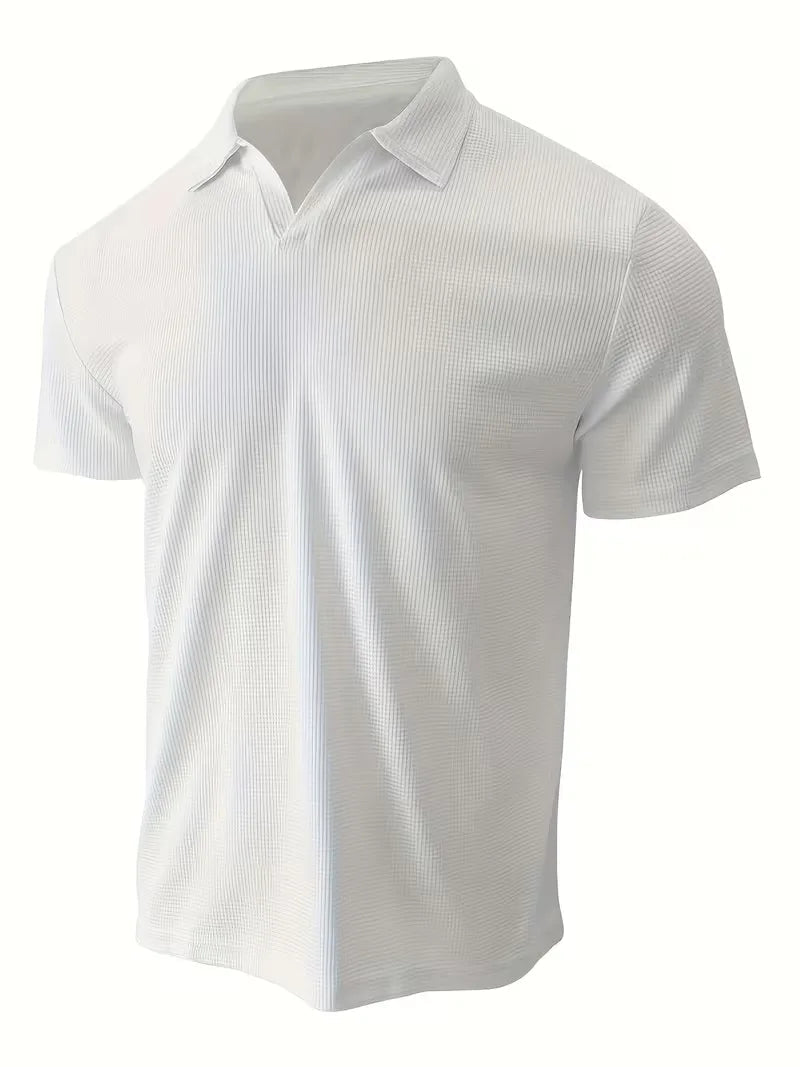 Men's Casual Cotton V-Neck Short Sleeve Polo Shirt