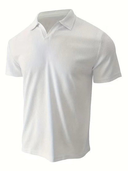 Men's Casual Cotton V-Neck Short Sleeve Polo Shirt