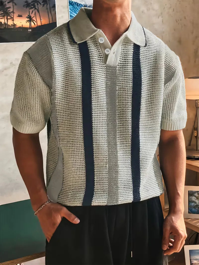 Men's Casual Cotton V-Neck Short Sleeve Polo Shirt