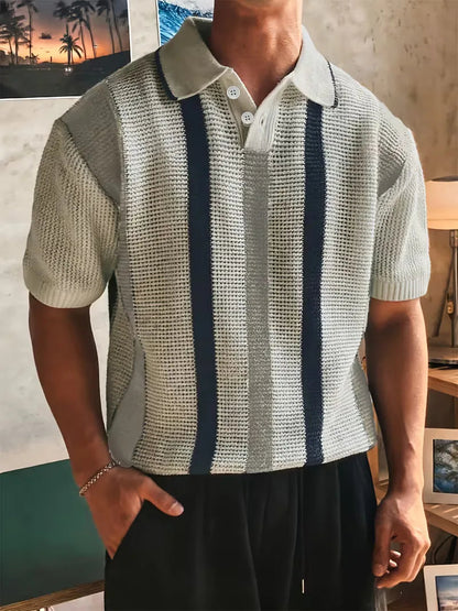 Men's Casual Cotton V-Neck Short Sleeve Polo Shirt