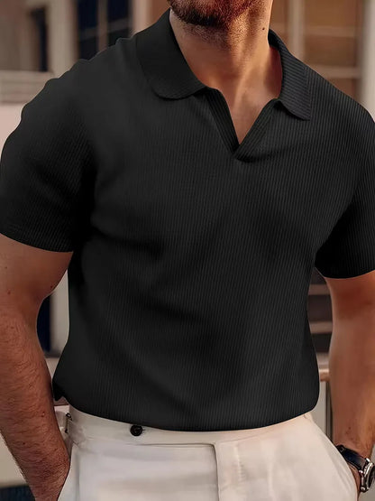 Men's Casual Cotton V-Neck Short Sleeve Polo Shirt