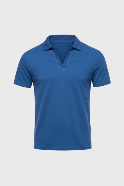 Men's Casual V-Neck Cotton Polo Shirt with Short Sleeves