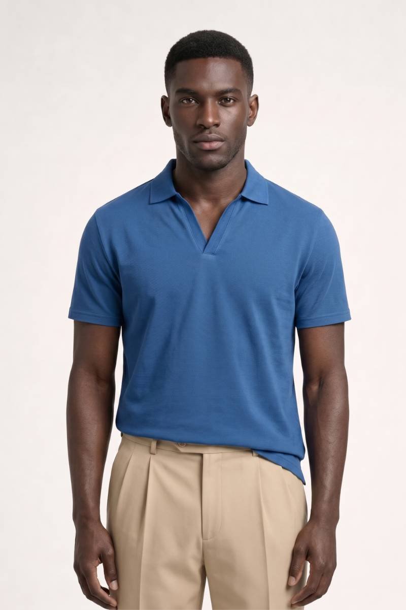Men's Casual V-Neck Cotton Polo Shirt with Short Sleeves
