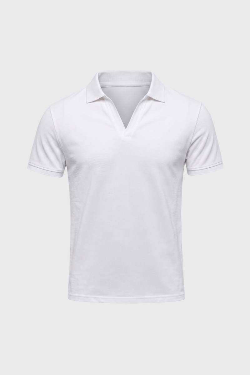 Men's Casual V-Neck Cotton Polo Shirt with Short Sleeves