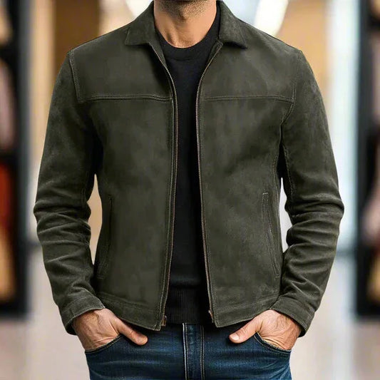 Men's Vintage Leather Flight Jacket with Zipper Closure