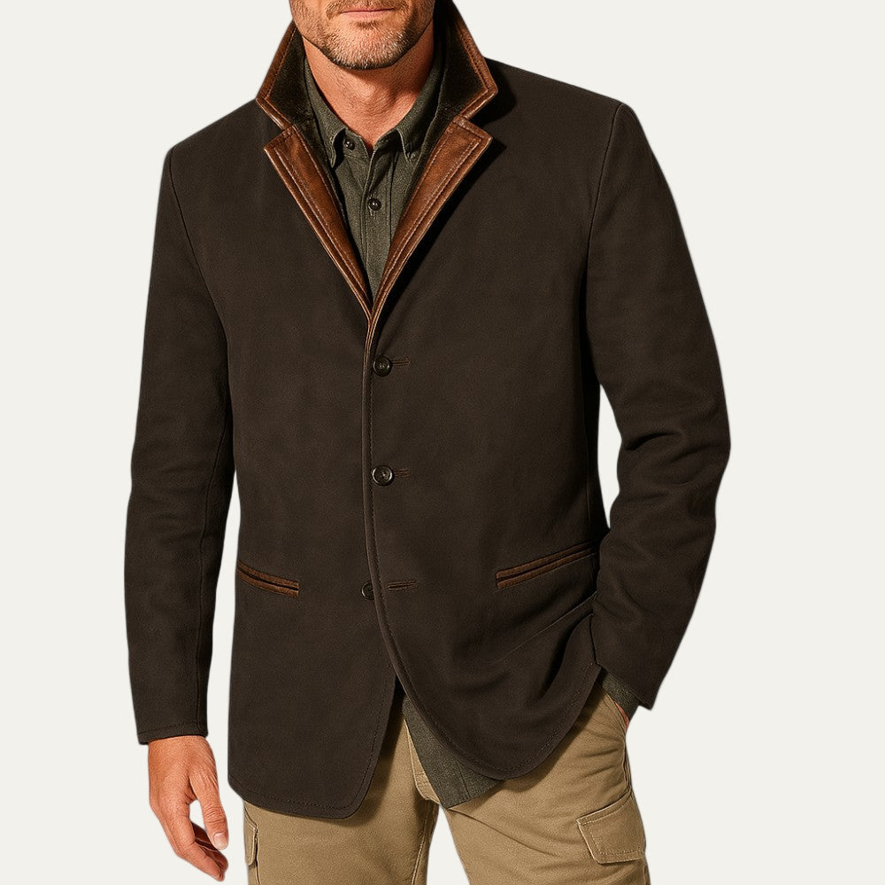 Relaxed Fit Men's Suede Trim Blazer - OutfitLondon