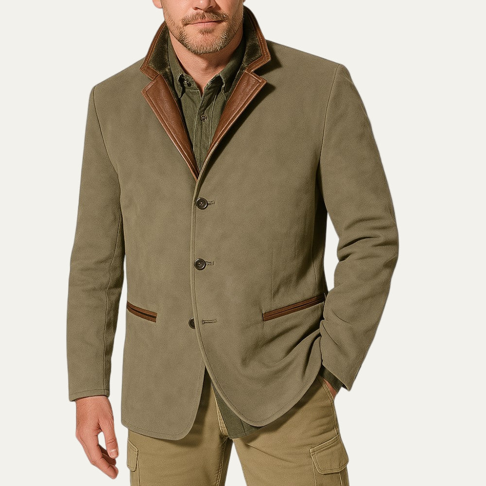 Relaxed Fit Men's Suede Trim Blazer
