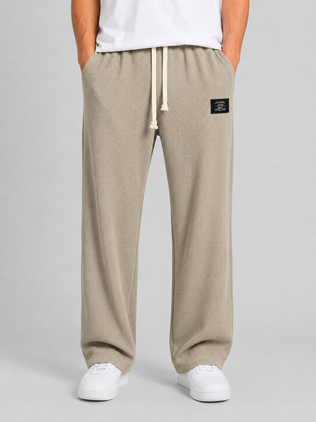 Men's Casual Waffle Knit Drawstring Lounge Trousers