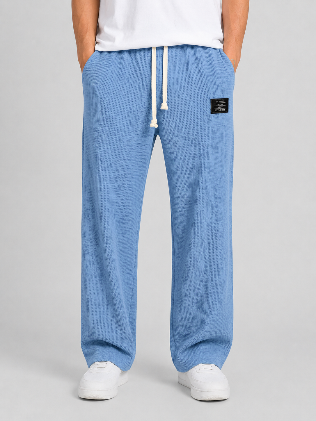Men's Casual Waffle Knit Drawstring Lounge Trousers