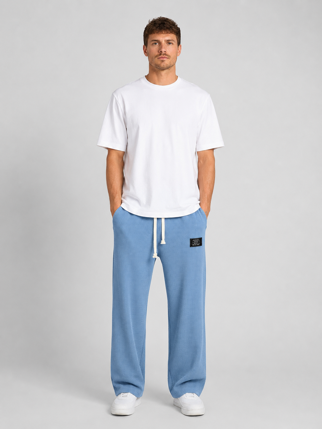 Men's Casual Waffle Knit Drawstring Lounge Trousers