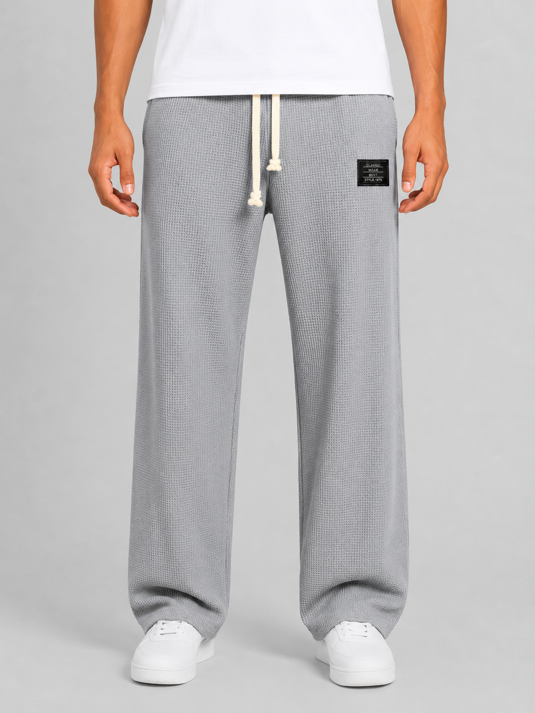 Men's Casual Waffle Knit Drawstring Lounge Trousers