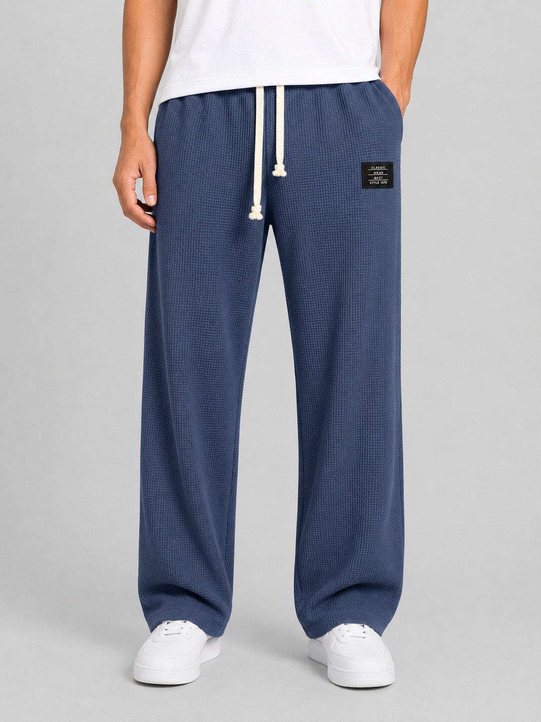 Men's Casual Waffle Knit Drawstring Lounge Trousers