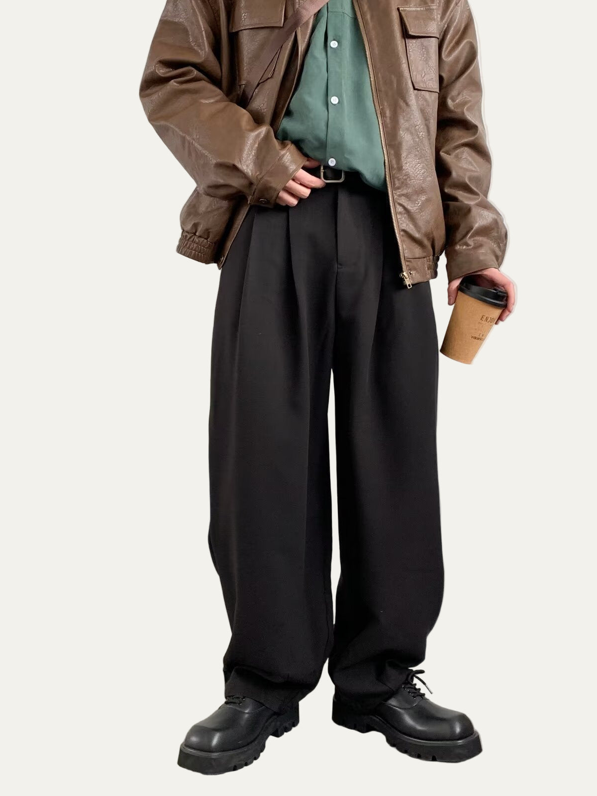 Relaxed Fit Pleated Mens Pants - OutfitLondon