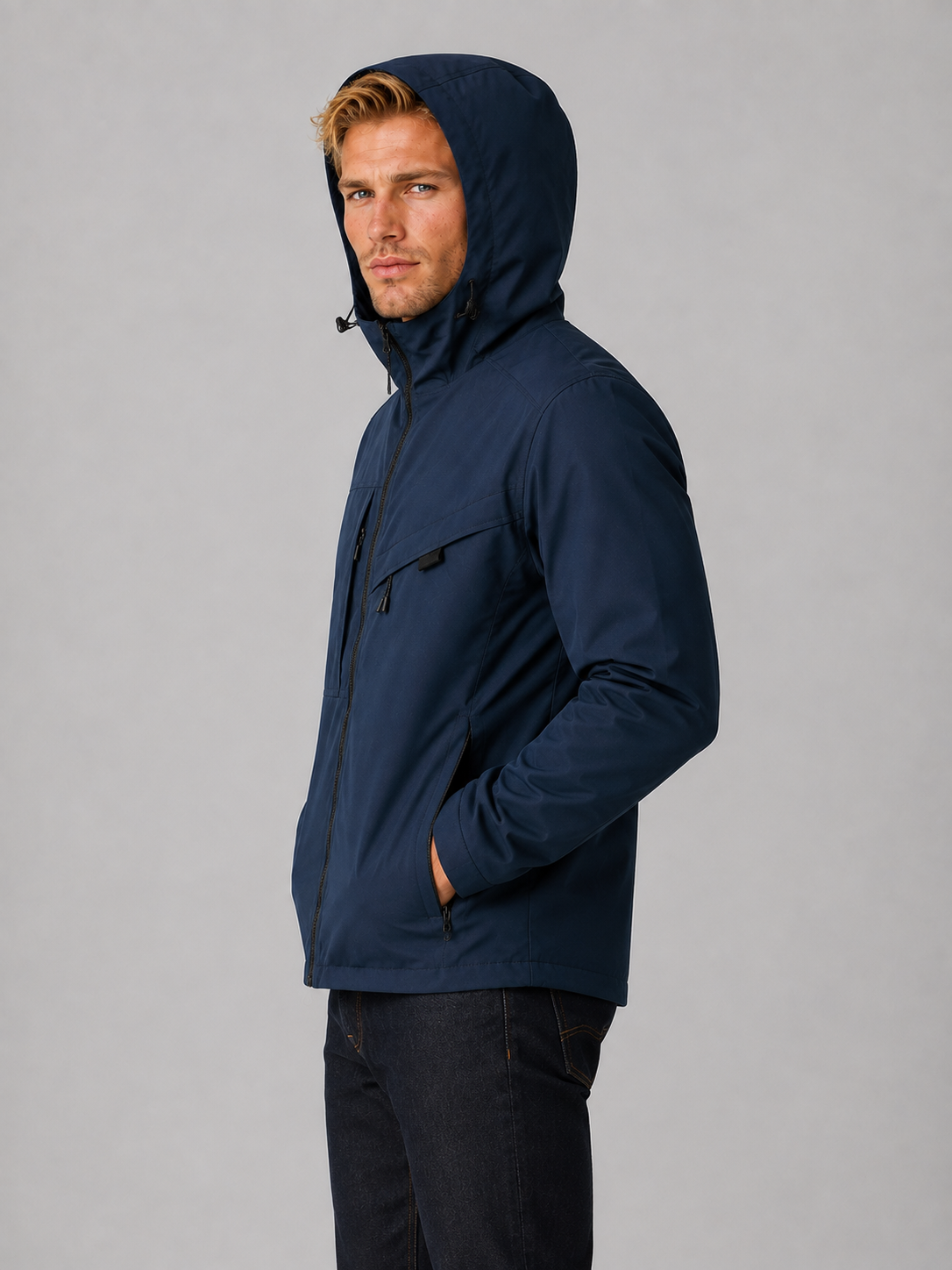 Men's Casual Wind-Resistant Hooded Windbreaker Jacket