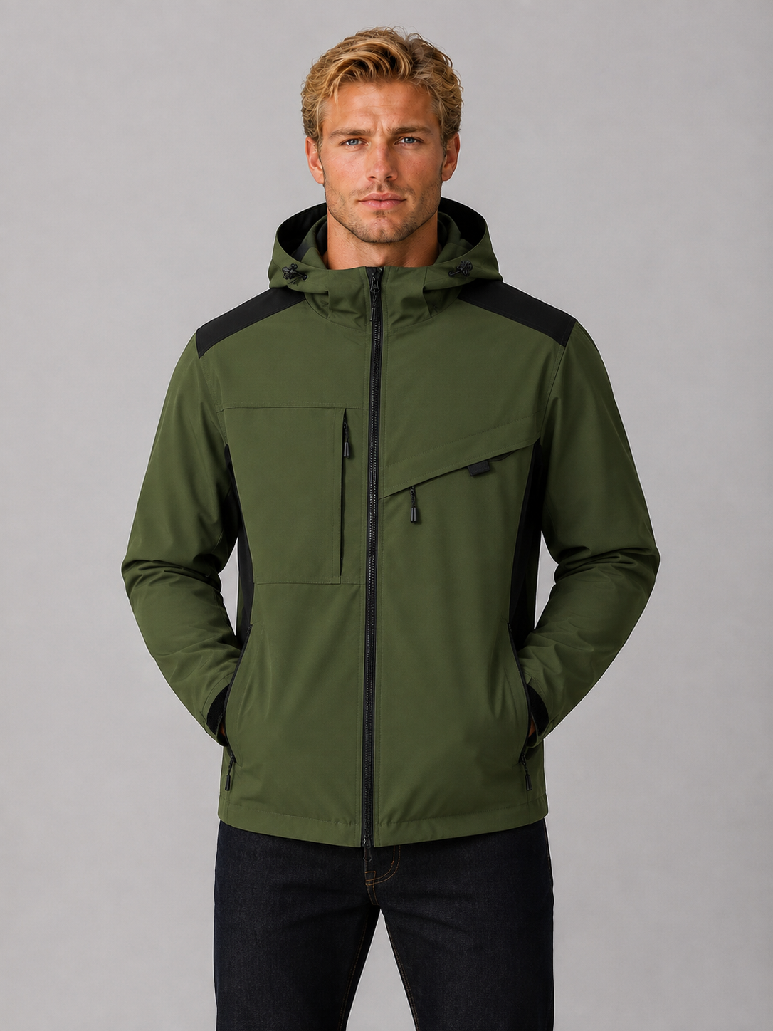 Men's Casual Wind-Resistant Hooded Windbreaker Jacket