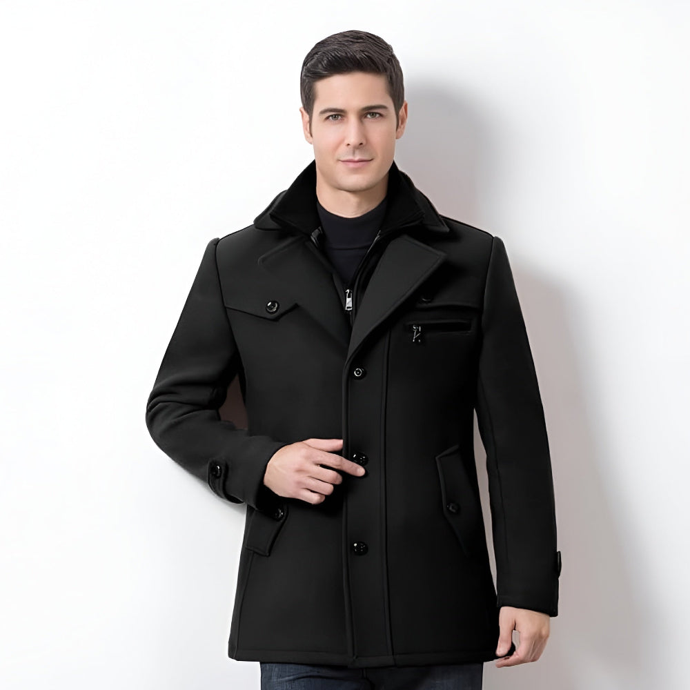 Classic Mens Winter Overcoat with Buttons - OutfitLondon