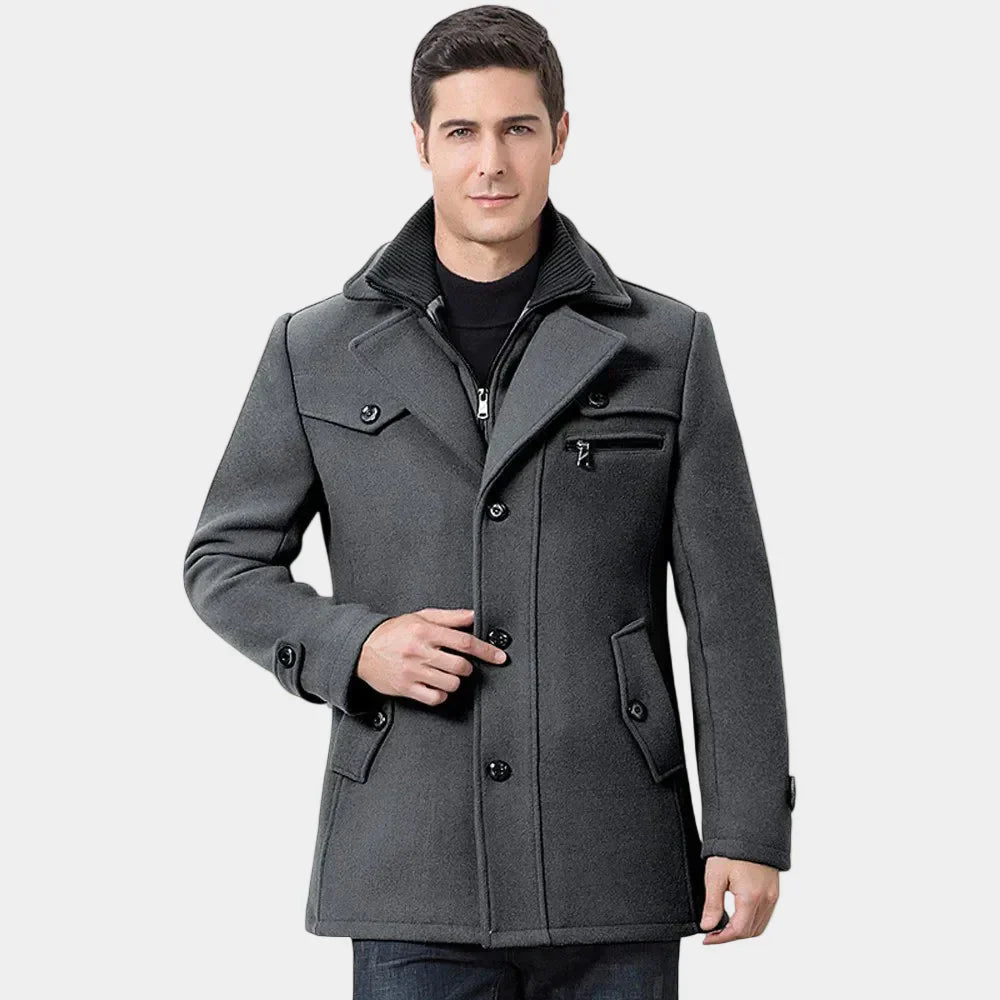 Classic Mens Winter Overcoat with Buttons