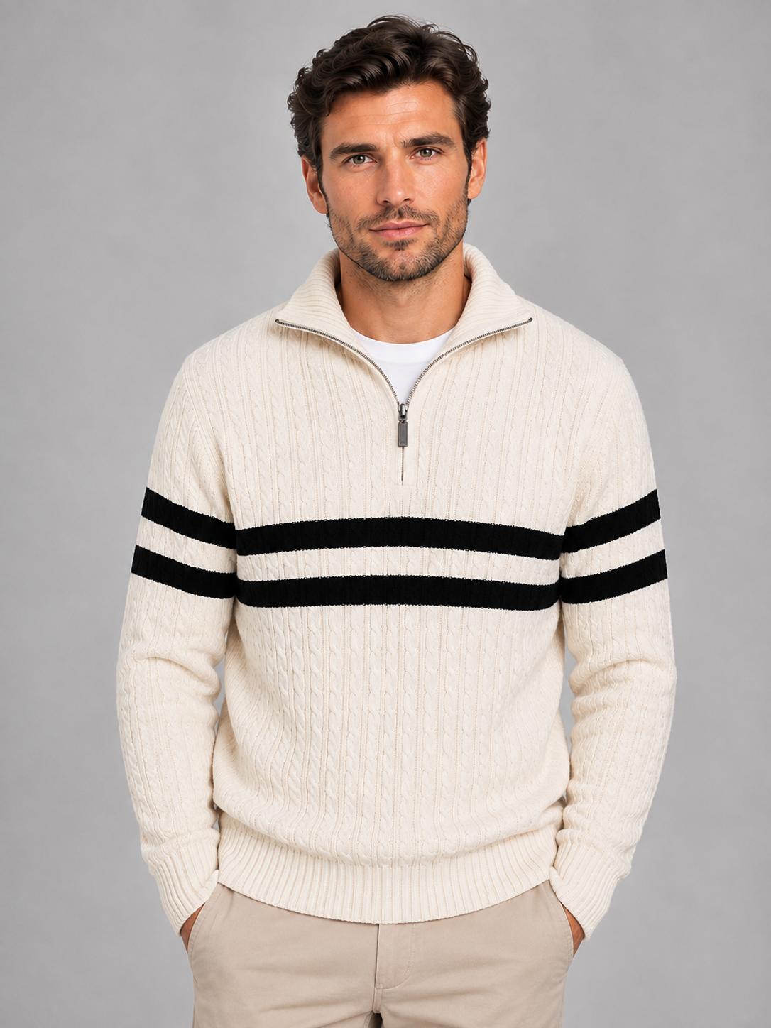 Men's Classic Wool Cable Knit Half-Zip Jumper