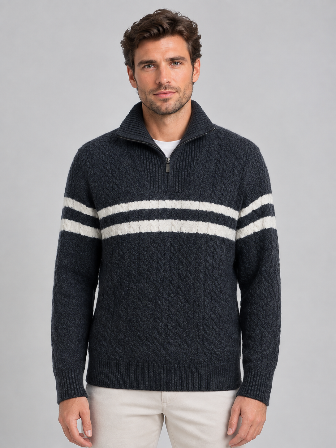 Men's Classic Wool Cable Knit Half-Zip Jumper