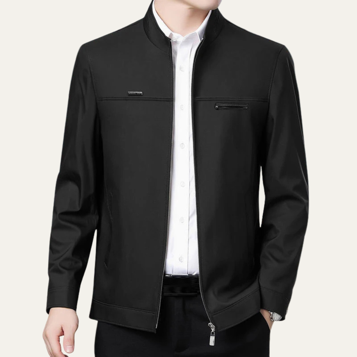 Relaxed Fit Mandarin Collar Jacket - OutfitLondon