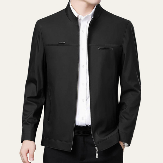 Relaxed Fit Mandarin Collar Jacket - OutfitLondon
