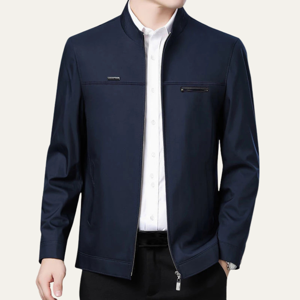 Relaxed Fit Mandarin Collar Jacket