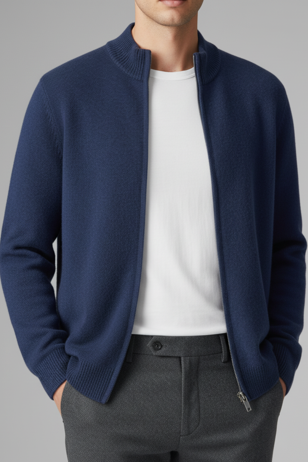 Men's Warm Zip Up Knitted Jacket Cardigan