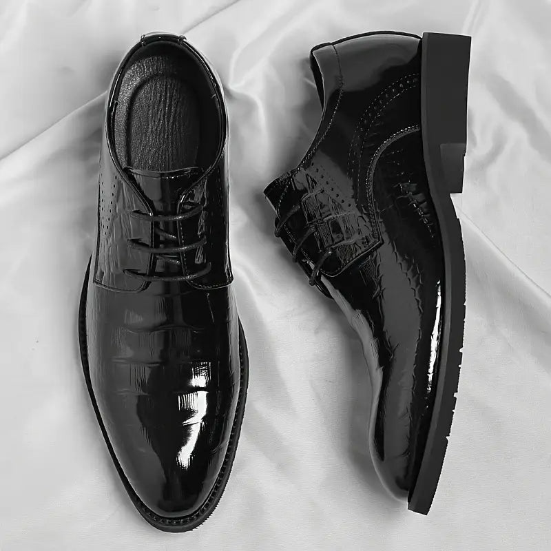Men's Classic Black Leather Oxfords - Shine Lace Up Shoes
