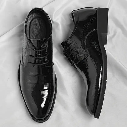 Men's Classic Black Leather Oxfords - Shine Lace Up Shoes