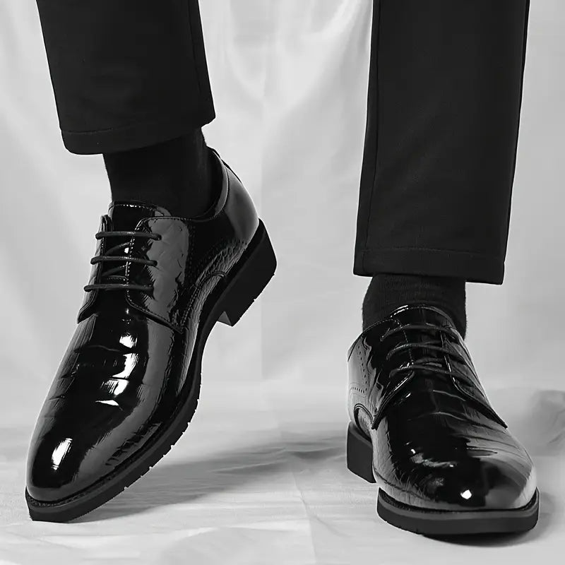 Men's Classic Black Leather Oxfords - Shine Lace Up Shoes