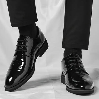 Men's Classic Black Leather Oxfords - Shine Lace Up Shoes