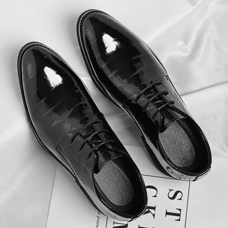 Men's Classic Black Leather Oxfords - Shine Lace Up Shoes