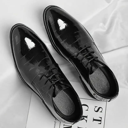 Men's Classic Black Leather Oxfords - Shine Lace Up Shoes