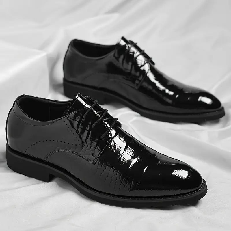 Men's Classic Black Leather Oxfords - Shine Lace Up Shoes - OutfitLondon