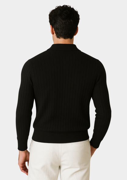 Classic Dark Grey Crew Neck Polo Sweater