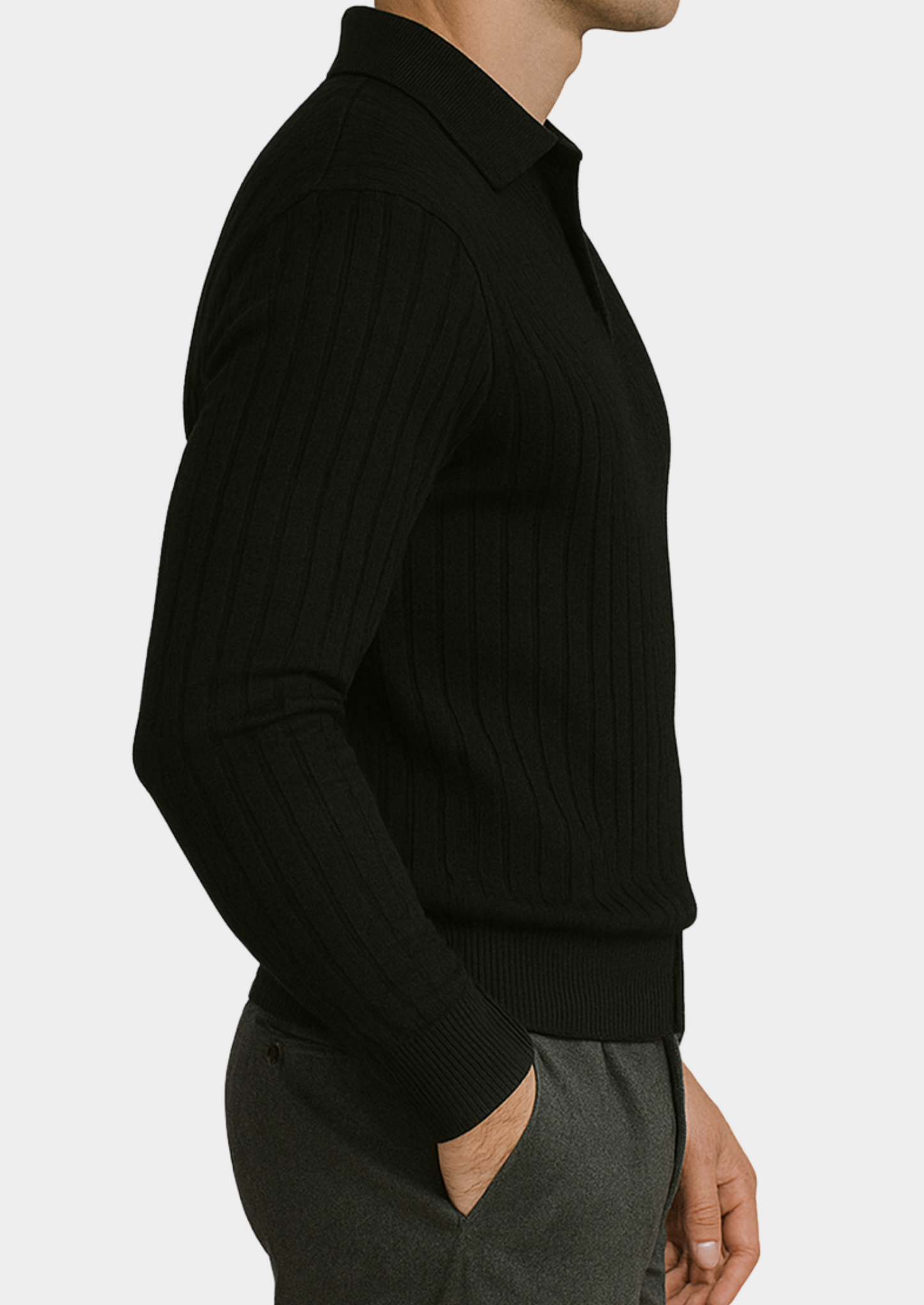 Classic Dark Grey Crew Neck Polo Sweater