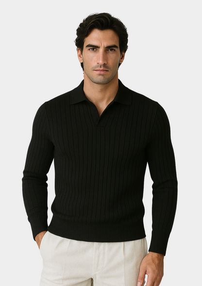 Classic Dark Grey Crew Neck Polo Sweater - OutfitLondon