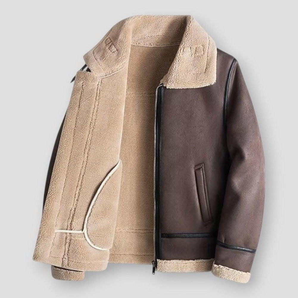 Men’s Bomber Jacket – Relaxed Fit – Shearling Lined – Smooth Finish – Hip Length – Zip Front