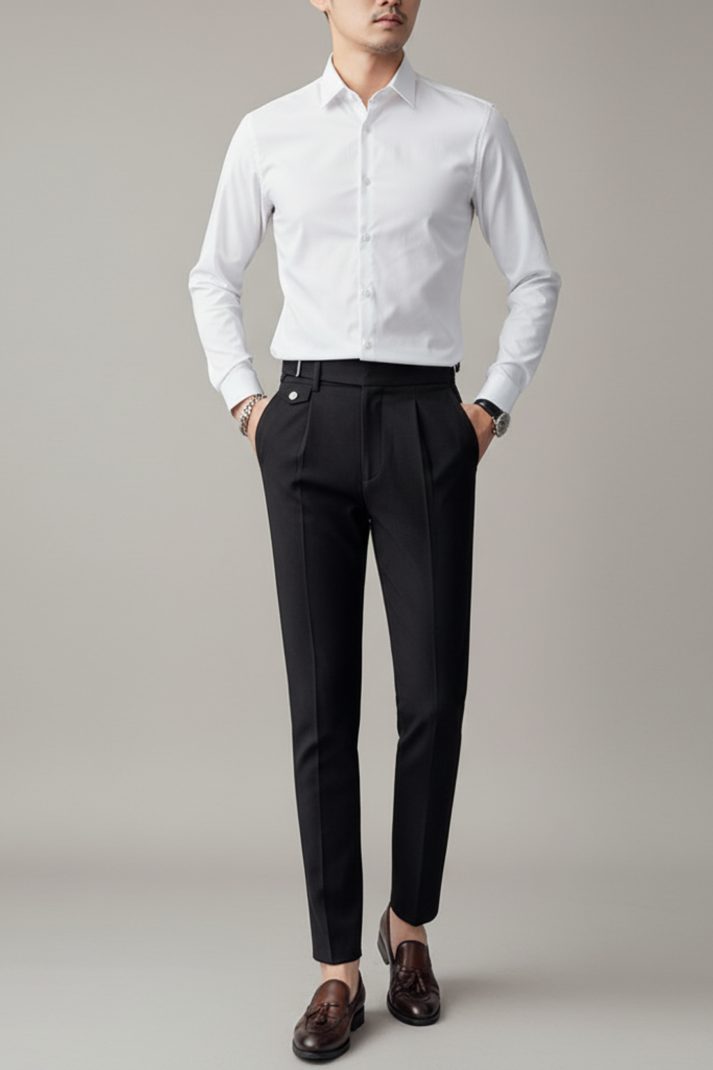 Men's Classic Fit Dress Trousers with Pleated Waist Detail
