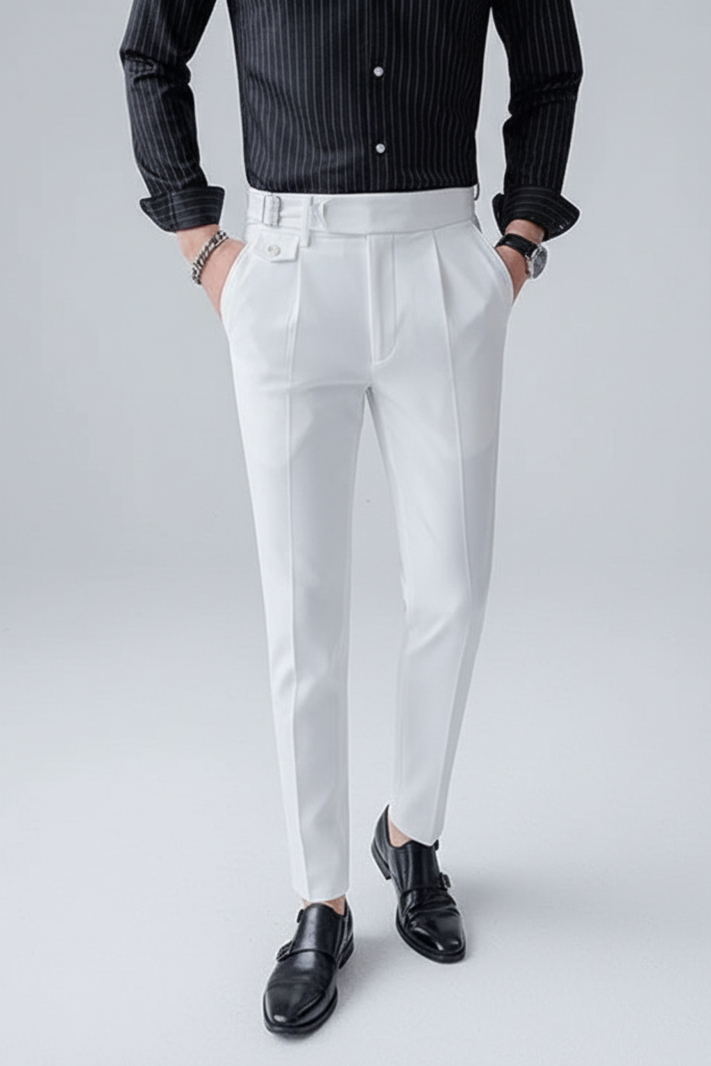 Men's Classic Fit Dress Trousers with Pleated Waist Detail