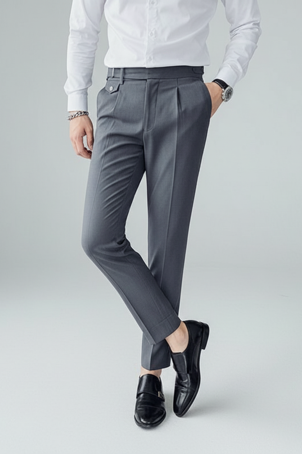 Men's Classic Fit Dress Trousers with Pleated Waist Detail
