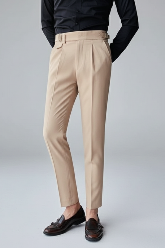 Men's Classic Fit Dress Trousers with Pleated Waist Detail - OutfitLondon