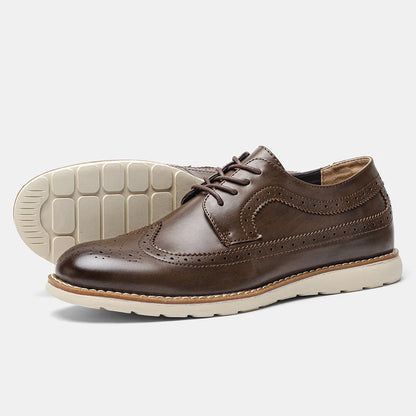 Men's Leather Lace Up Shoes - Comfortable Wingtip Oxfords