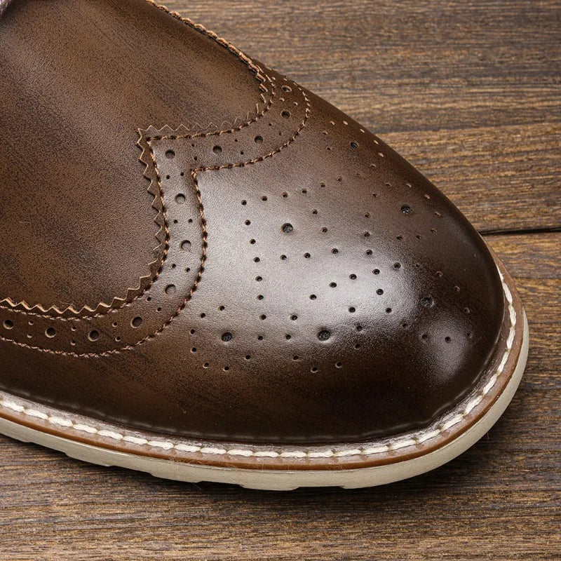 Men's Leather Lace Up Shoes - Comfortable Wingtip Oxfords