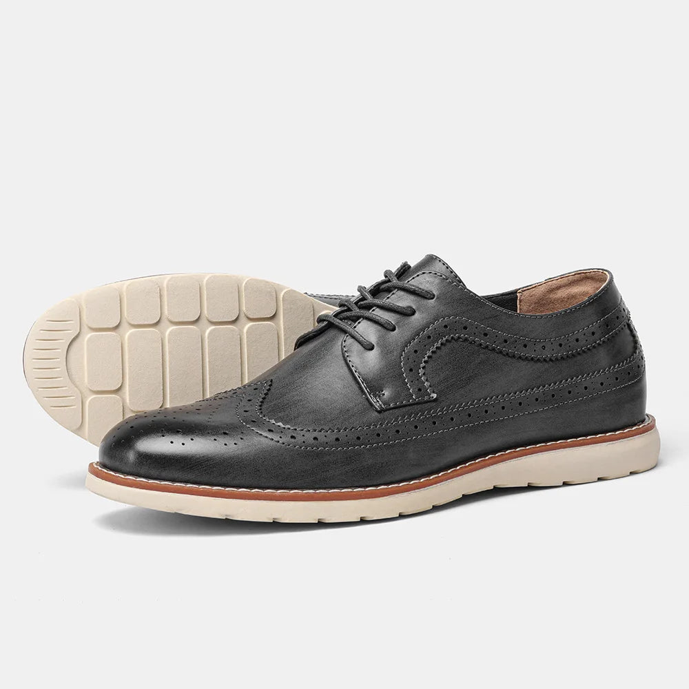 Men's Leather Lace Up Shoes - Comfortable Wingtip Oxfords
