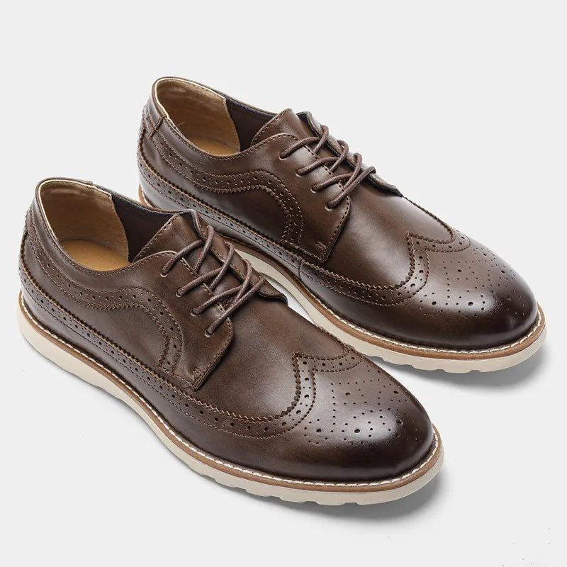 Men's Leather Lace Up Shoes - Comfortable Wingtip Oxfords - OutfitLondon