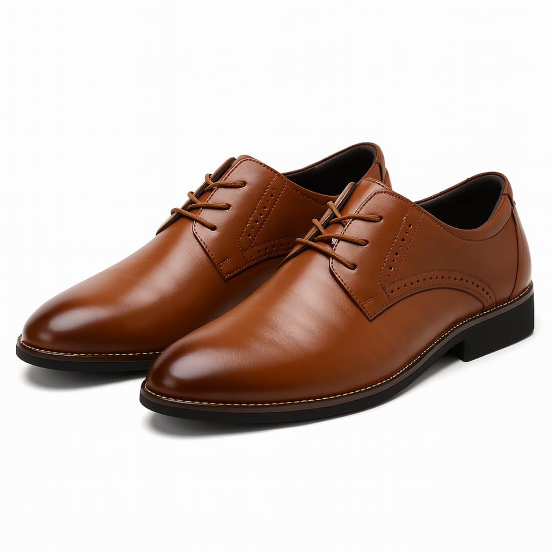 Classic Tan Leather Dress Shoes - Elegant Lace Up Oxfords