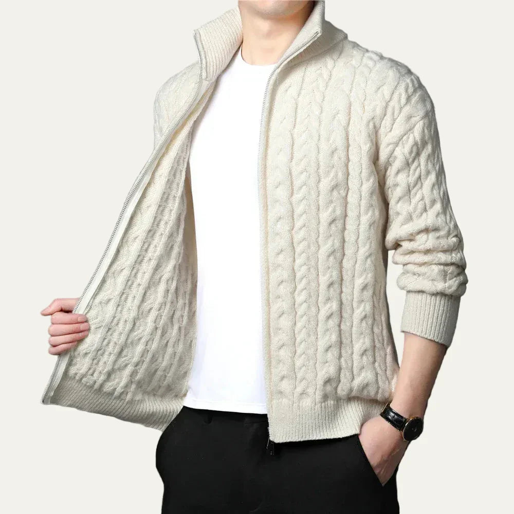 Thick Warm Cable Knit Zip Up Sweater Jacket