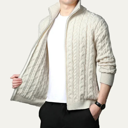 Thick Warm Cable Knit Zip Up Sweater Jacket